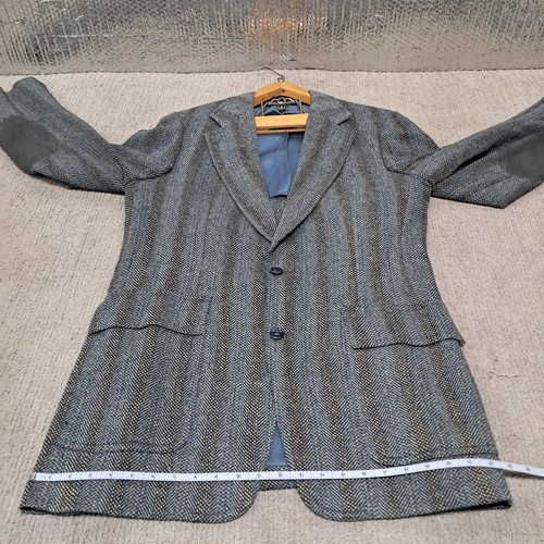 Tweed Blazer 42R Mens Elbow Patches Gray Blue Yellow Wool Stanley Blacker USA - Picture 15 of 24