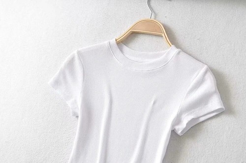 Sommer einfaches Damen O-Ausschnitt Kurzarm T-Shirt Slim Elastisch Skinny Crop Tops - Bild 7 von 25