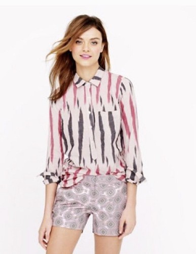 J.CREW Printed Voile Popover Blouse Shirt Brushstroke Top Pink Gray Sz S #41253