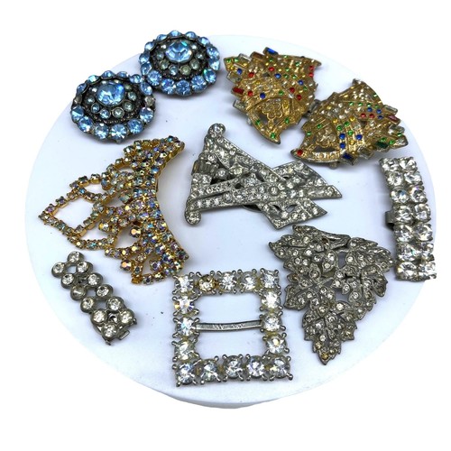 VINTAGE Brosche gebrochen Strass Modeschmuck Konvolut Kleid Fell Schuh Clip Schnalle - Bild 3 von 8