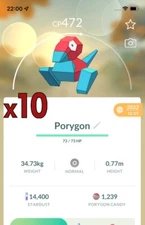 10x Porygon Pokemon Bundle !! Good Chance of Lucky and Good IVs !! Go