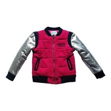 True Religion Toddler Girls/Boys Bomber Jacket Raspberry  Metallic Silver sz 5