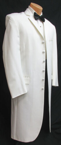 Men's Ecko Long White Tuxedo Jacket Frock Coat Duster Church Formal Mason 40R - Picture 3 of 6