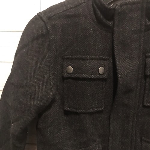 Gap Kids Boys Size S Wool Blend Parka Herringbone Black Jacket Full Zip - Picture 7 of 15