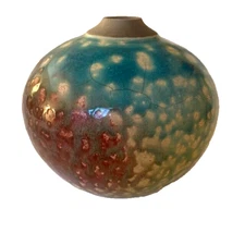 Studio Pottery Vase William Kidd  '03 VTG Teal Red Crimson Cream Glaze Signed