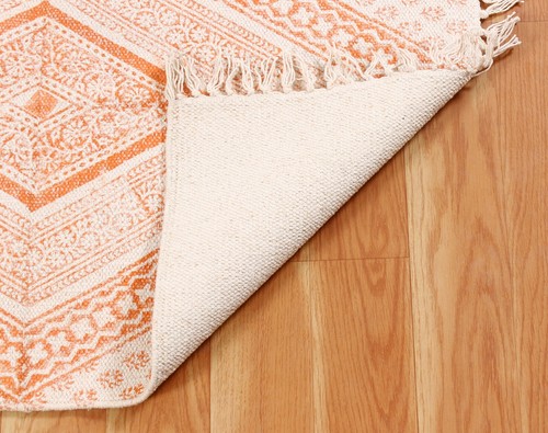 Arancione Gemoetric Cotone Moderno Tappeto Handmade Tussles Kilim Dhurries Boho - Foto 7 di 10
