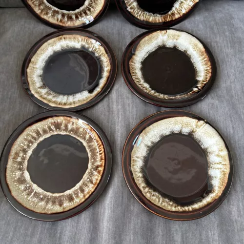Pfaltzgraff Gourmet Brown Drip Glaze (6) Salad/Dessert Plates 6 7/8”