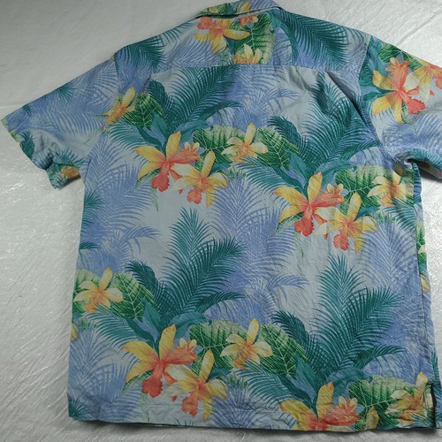 Tommy Bahama Shirt Button-Up Short Sleeve Size XL Blue Floral Pocket Silk Blend - Picture 10 of 12