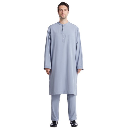 Saudi Thobe Jubba Thoub Men Kaftan Long Pants Set Abaya Muslim Men Outfits Robe - Picture 28 of 42