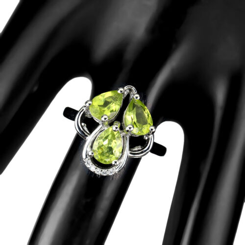 Estate 925 Anello Argento Pera Peridoto 7x5mm Gemma Pietra Naturale Gioielli - Foto 3 di 9