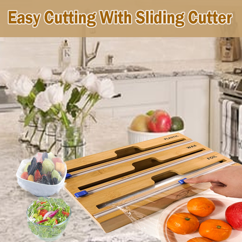 3 in1 Wrap Organizer with Cutter and Labels, ,Bamboo,Plastic Wrap, Aluminum Foil - Picture 5 of 7