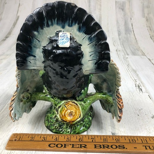 Rare Antique Majolica 10.5" Tall Pottery Bird Figurine Signed #9605 Capercailli - Picture 11 of 12