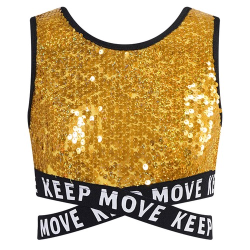 Kids Girl's Blouse Tank Tops Sparkling Vests Stage Vest Modern Crop Top Shiny - Picture 39 of 54