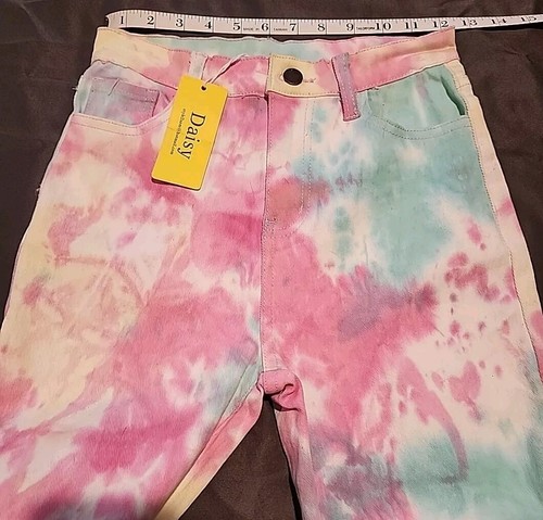 Tye Dye Multicolor Stacked Ruched Hem Skinny Denim Jeans Size M/CH - Picture 3 of 9
