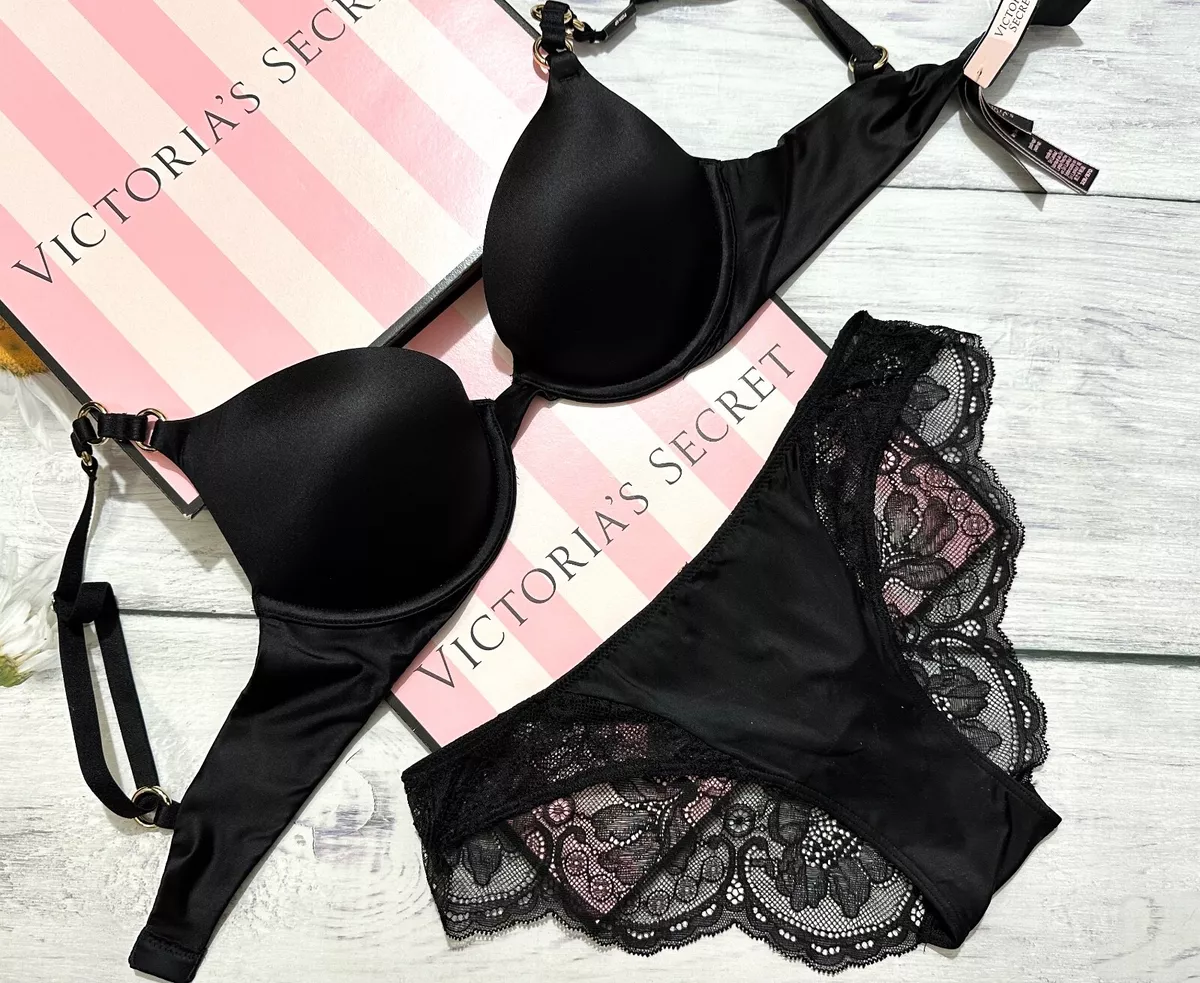 Victoria's Secret Push-Up Sujetador Atrevido Set Muy Sexy Ring Liso Encaje  Negro