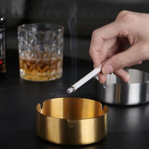 Stylish Round Stainless Steel Ashtray Portable Tabletop Silver Metal Ash Tray✨ - Picture 4 of 19