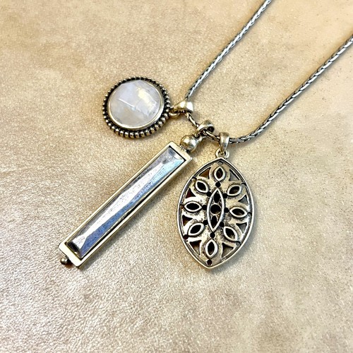 Lucky Brand Gold & Silver Tone Charm Necklace, 3 Pendants Mixed Metal Boho - Picture 2 of 10