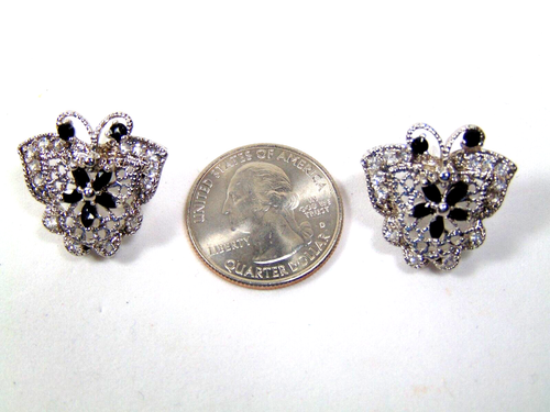 GORGEOUS FASHION BUTTERFLY NECKLACE AND EARRING SET WITH BLACK AND CLEAR STONES - Picture 3 of 5
