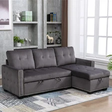 77 Inch Reversible Sectional Sofa Storage Sleeper Sofa Bed L-Shape 2 Seat Chaise