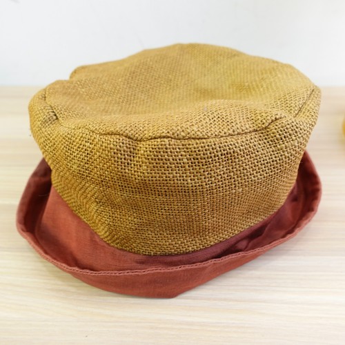 Vintage LINDA ST JOHN Hat Women Hemp Bucket Beige Red Woven Kettle Brim Cloche - Picture 3 of 14