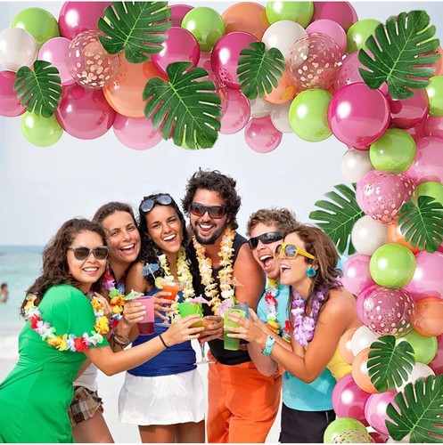 91pcs LEBERY Tropical Balloons Arch Garland Kit, Pink Green Gold Confetti Ball - Picture 3 of 6