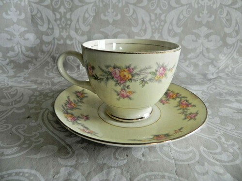 Homer Laughlin Eggshell Nautilus Darcy Pattern 6 Oz Cup & Saucer Floral USA - Picture 3 of 12