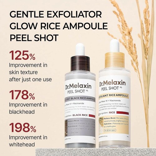 80ml Dr.Melaxin PEEL SHOT GLOW EXFOLIANT AMPOULE - WHITE RICE/BLACK RICE Essence - Picture 5 of 13