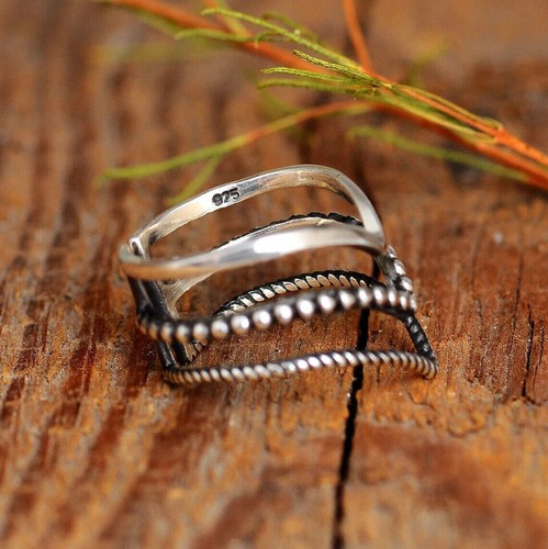 Anello Triplo Chevron Argento Sterling 925 Anello Regolabile Impilabile Anello Donna - Foto 3 di 6