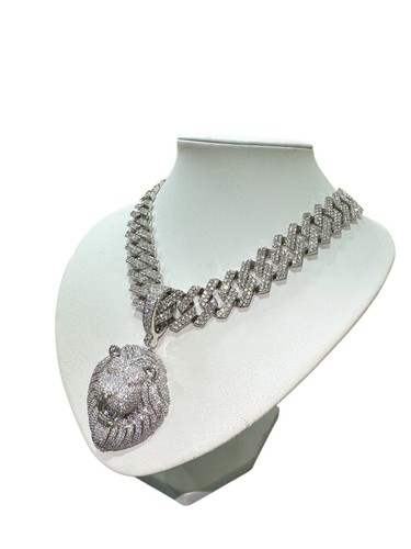 18mm Iced Out Cuban Chain Link CZ stones- Lion Brass Pendant Prong Settings - Picture 3 of 11