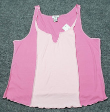 Rue21 Tank Top Womens 1X Pink Lettuce Edge Notch Neck Color Block Ribbed New