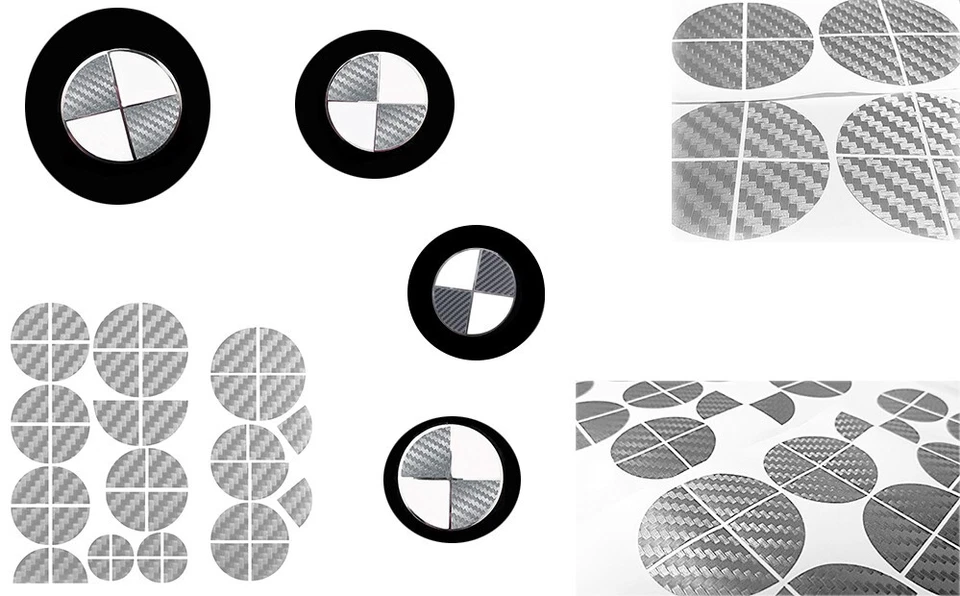 Pegatina de fibra de carbono gris plata para emblemas BMW calcomanía vinilo insignia redondeada Foto 2 de 4