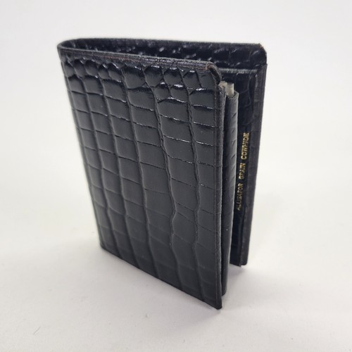 Alligator Grain Cowhide Leather Wallet Crocodile Croc Print Bifold Vtg - Picture 1 of 13