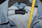 Calvin Klein Denim Distressed Flag Trucker Jacket Size Large/Grande