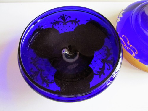 CAJA Big Bohemia Azul Vidrio Azúcar/Dulces Joyería/Borrita Dorado Pintado a Mano Esmalte - Imagen 6 de 10