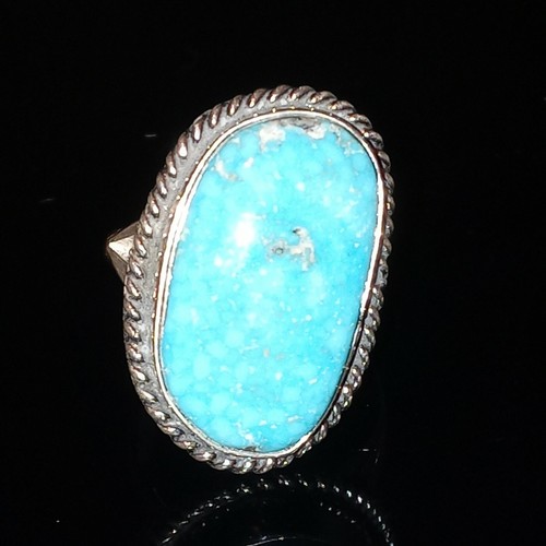 Vintage Size 7.5 Native American Navajo Sterling Silver Blue Turquoise Ring - Imagen 6 de 12
