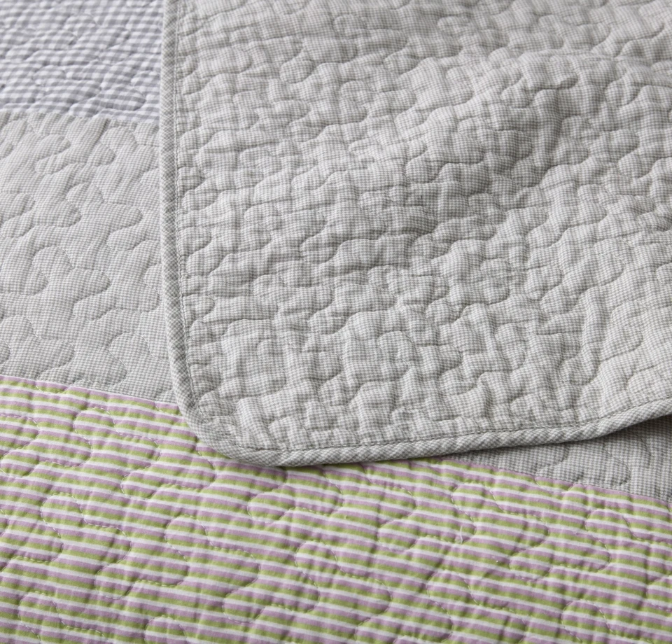 Chezmoi Collection Boho Chic Plaid Striped Cotton Patchwork Quilt Bedspread Set - Image 3 of 4