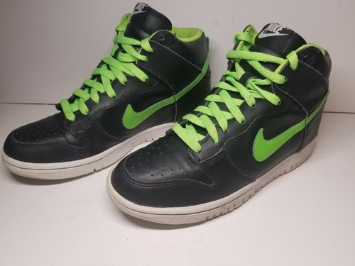 Rare 2010 Nike Dunk High Black Green Neon Lime Shoes Size 5Y Style: 308319-015 - 第 1/10 張圖片