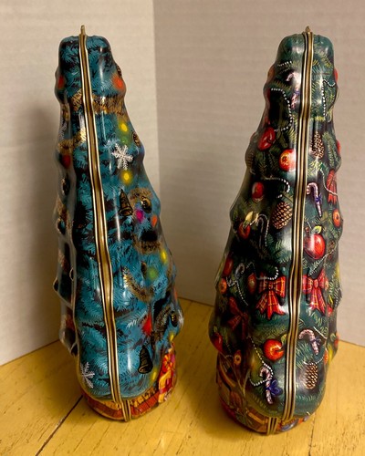 2 Silver Crane Designs 1994 England, EUC, Christmas TREE TINS, 8”x 5”, No Loops - Bild 10 von 11