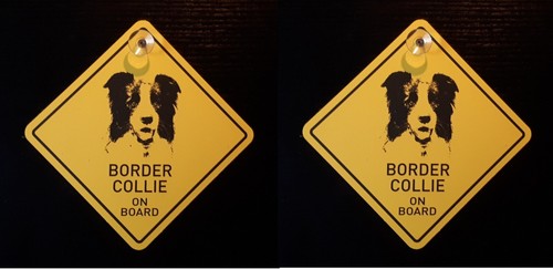 2 Stück 12cm Roadsign Schild mit Saugnapf BORDER COLLIE Warnschild Hund - 第 1/2 張圖片