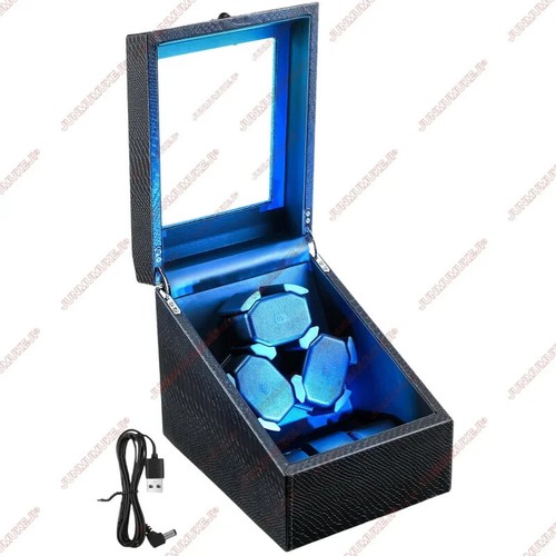 Automatic Watch Winder 6 Slots Shaker Wooden Box Super Quiet Motor Blue LED Case - Picture 8 of 15