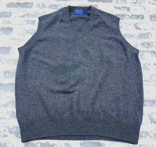 Vintage Pendleton Sweater Vest Men XL Gray Virgin Wool V Neck Gold Pullover *