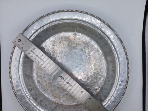 Vintage MCM Hammered Aluminum Buenilum Large Compote Fruit Bowl 1950s 3 Bun Feet - Picture 7 of 20
