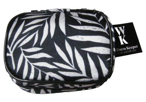 Pill Box, 8 Compartments, Leaf Fabric Case By DM Merchandising, Brand New