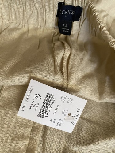 J Crew Linen blend Elastic Back Shorts Pale Yellow Size 16 NWT - Picture 3 of 7