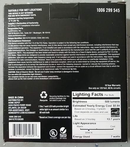 60 Watt LED Dimmable Vintage Edison Light Bulb BRIGHT WHITE (2 BOXES) EcoSmart - Picture 2 of 5