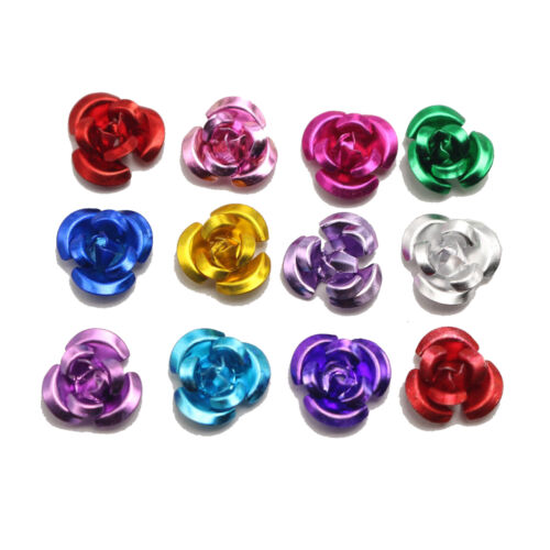 Craft DIY Aluminum Metal Rose Flower Beads 6mm 8mm 12mm 15mm Mixed Color Spacer - Picture 10 of 13
