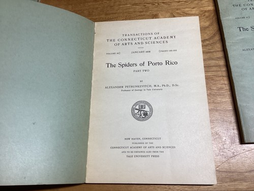 1929-30 3 Vols. The Spiders Of Porto Rico - Connecticut Academy Transactions - Picture 8 of 17