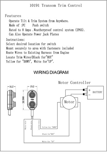 Pactrade Marine Boat Transom Trim Control Rating 8A IP65 PC Push Switch P10191 - Picture 2 of 5
