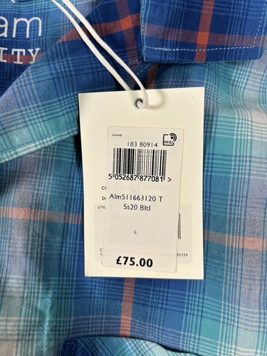 Albam Utility Camicia Uomo Grande Blu Check Manica Corta Nuova Con Etichette - Foto 5 di 7