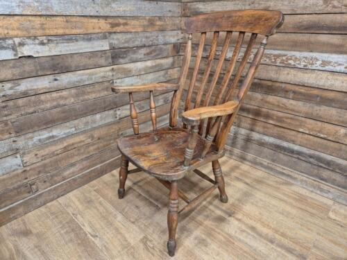 Antique Distressed Country House Lath Back Grandfather Oak And Elm Windsor Chair - Picture 8 of 12